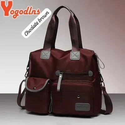 Ladies Waterproof Black Nylon Shoulder Bag with Multiple Pockets
