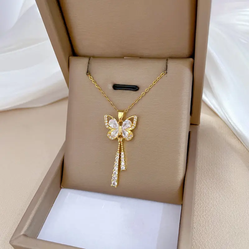 Titanium Steel Butterfly Tassel Necklace for Women