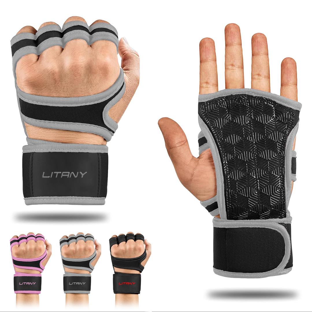Premium Weightlifting Gloves Black Gray Adjustable Strap