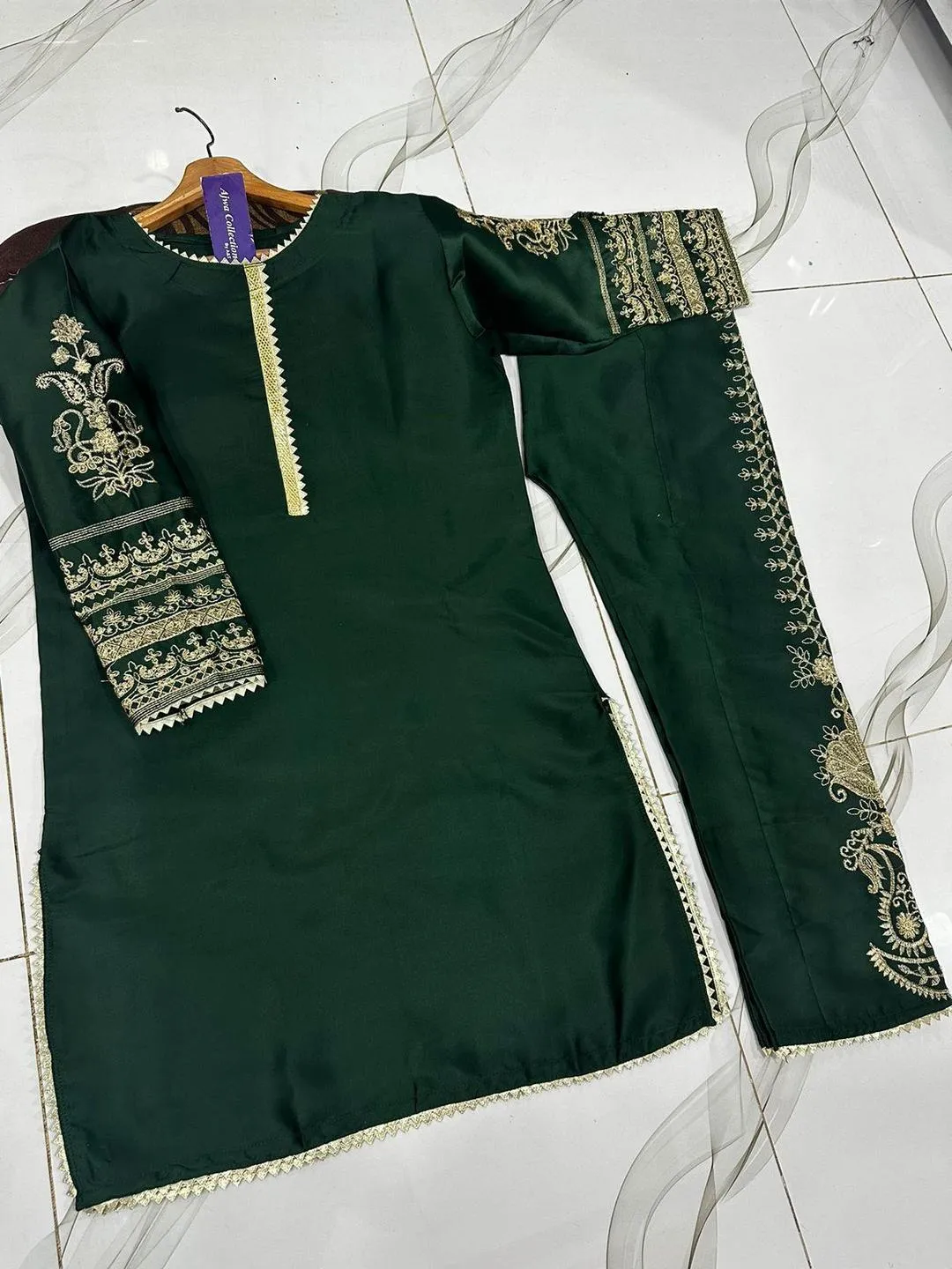 Green Shamoz Silk 2-Piece Embroidered Set