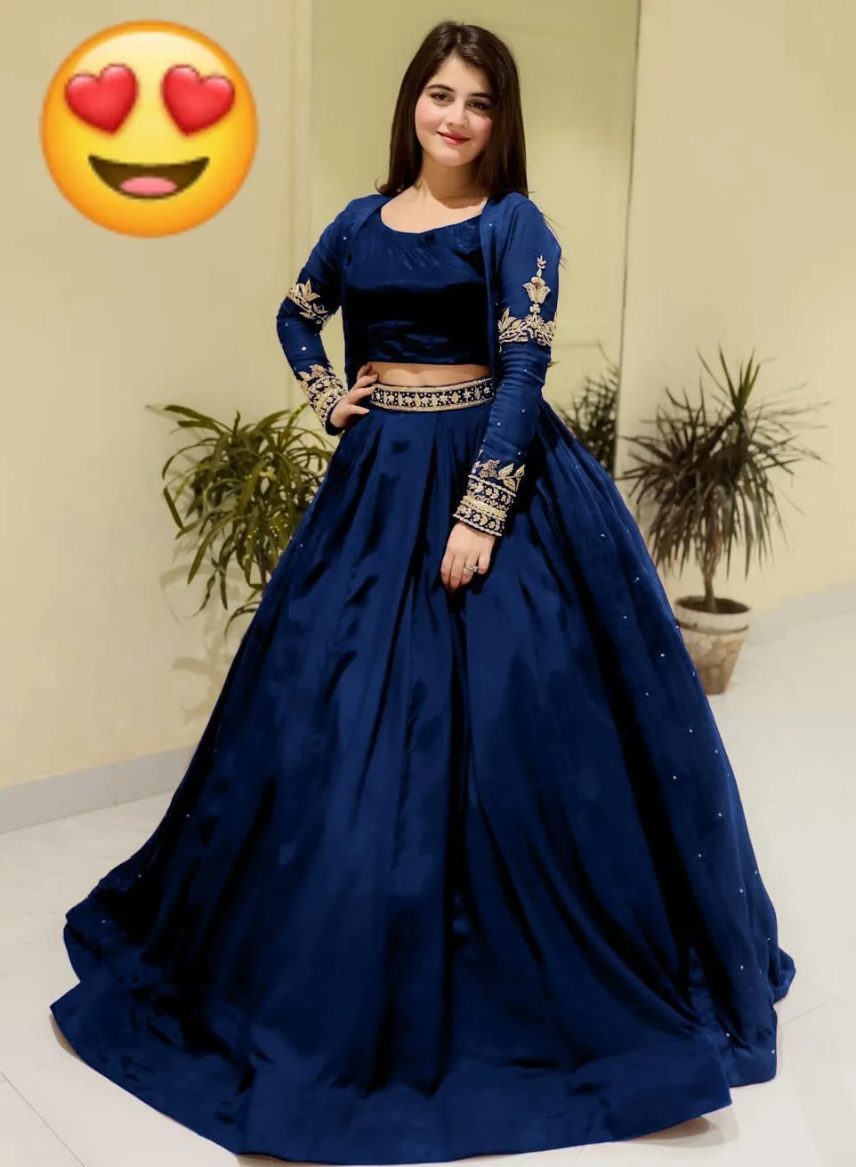 Blue Shamoz Silk 3-Piece Gown Suit for Eid & Weddings