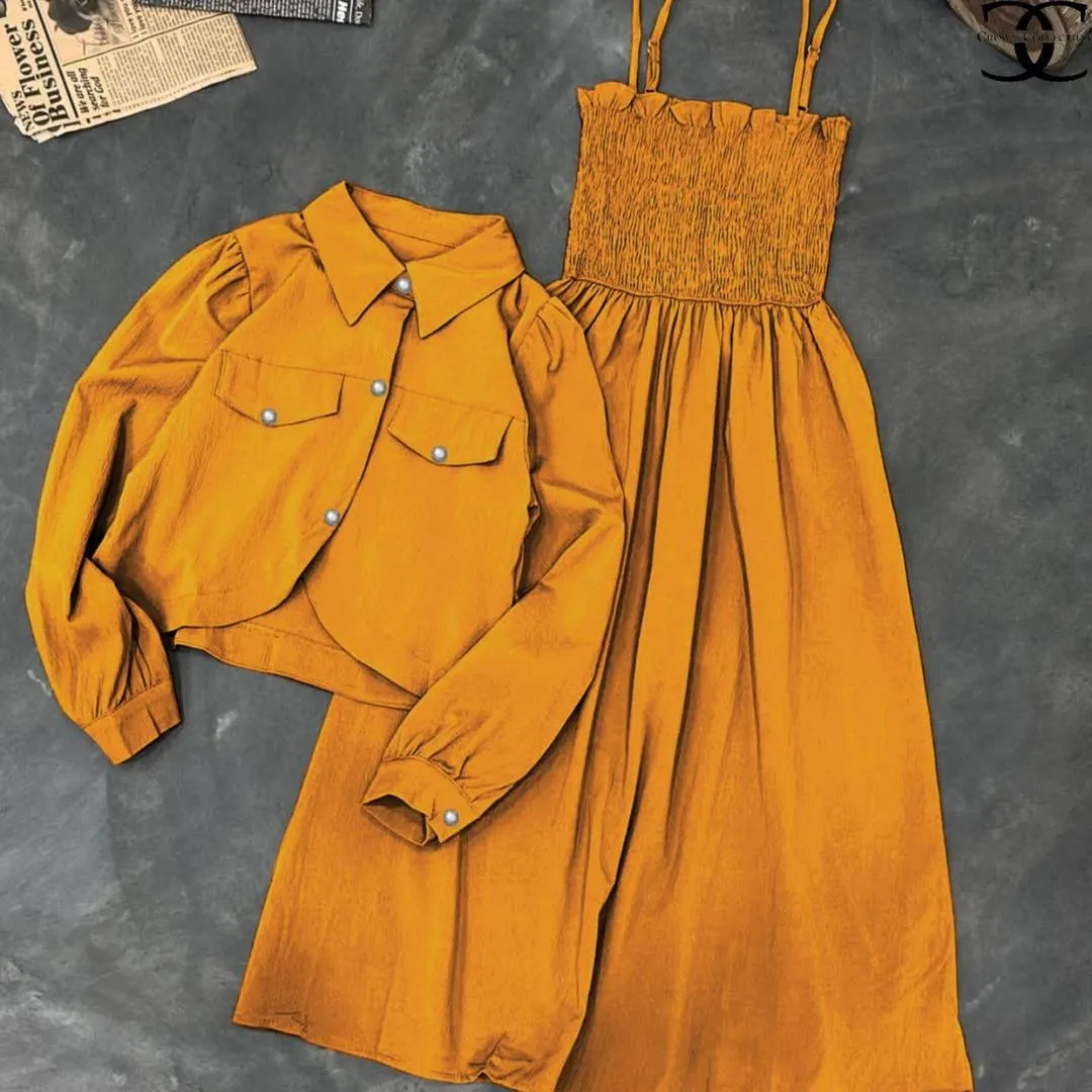 Mustard Linen 2-Piece Coati Set for Women