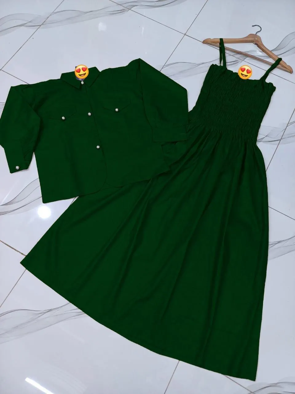 Green Linen 2Pcs Women's Party Dress Set