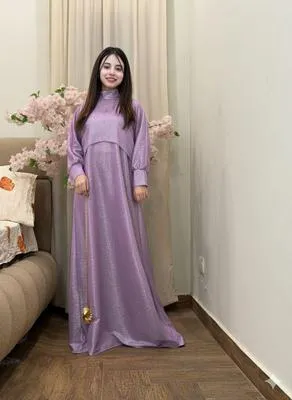 Purple Glitter 2Pcs Maxi Dress Set Party Wear