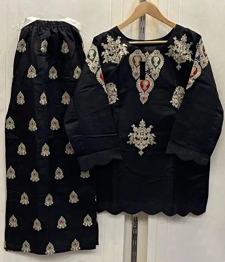 Black Embroidered 2Pcs Cotton Suit Set Size 20-21