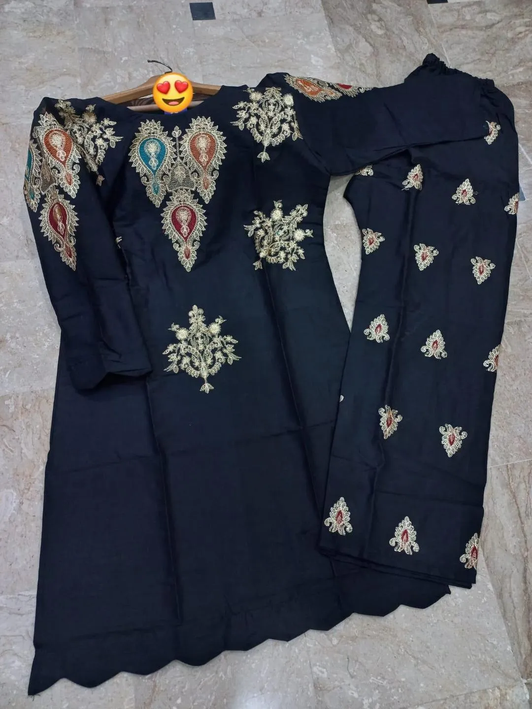 Black Embroidered 2Pcs Cotton Suit Set Size 20-21