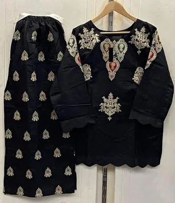 Black Embroidered 2Pcs Cotton Suit Set Size 20-21