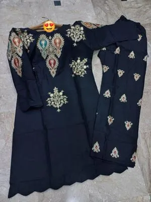 Black Embroidered 2Pcs Cotton Suit Set Size 20-21
