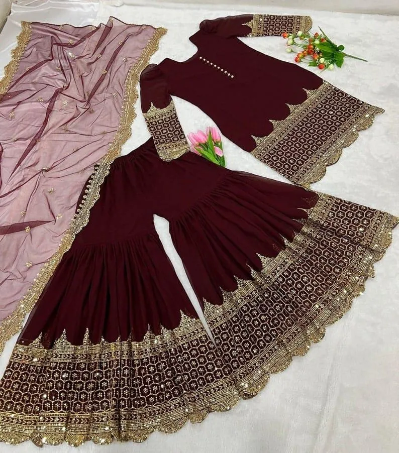 Maroon Embroidered 3Pcs Shamoz Silk Suit