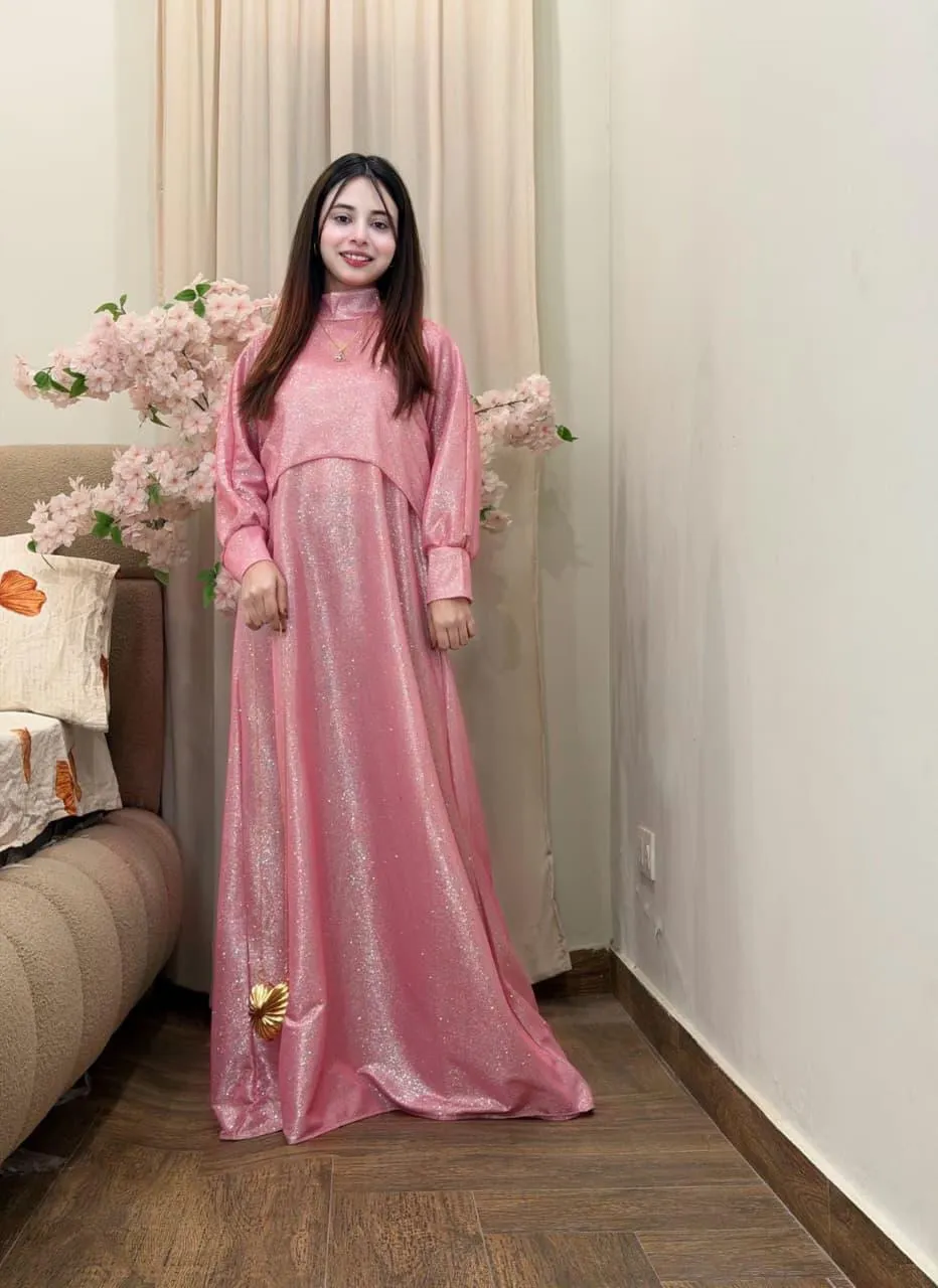 Pink Sequin Maxi Dress for Women Wedding Party Wear