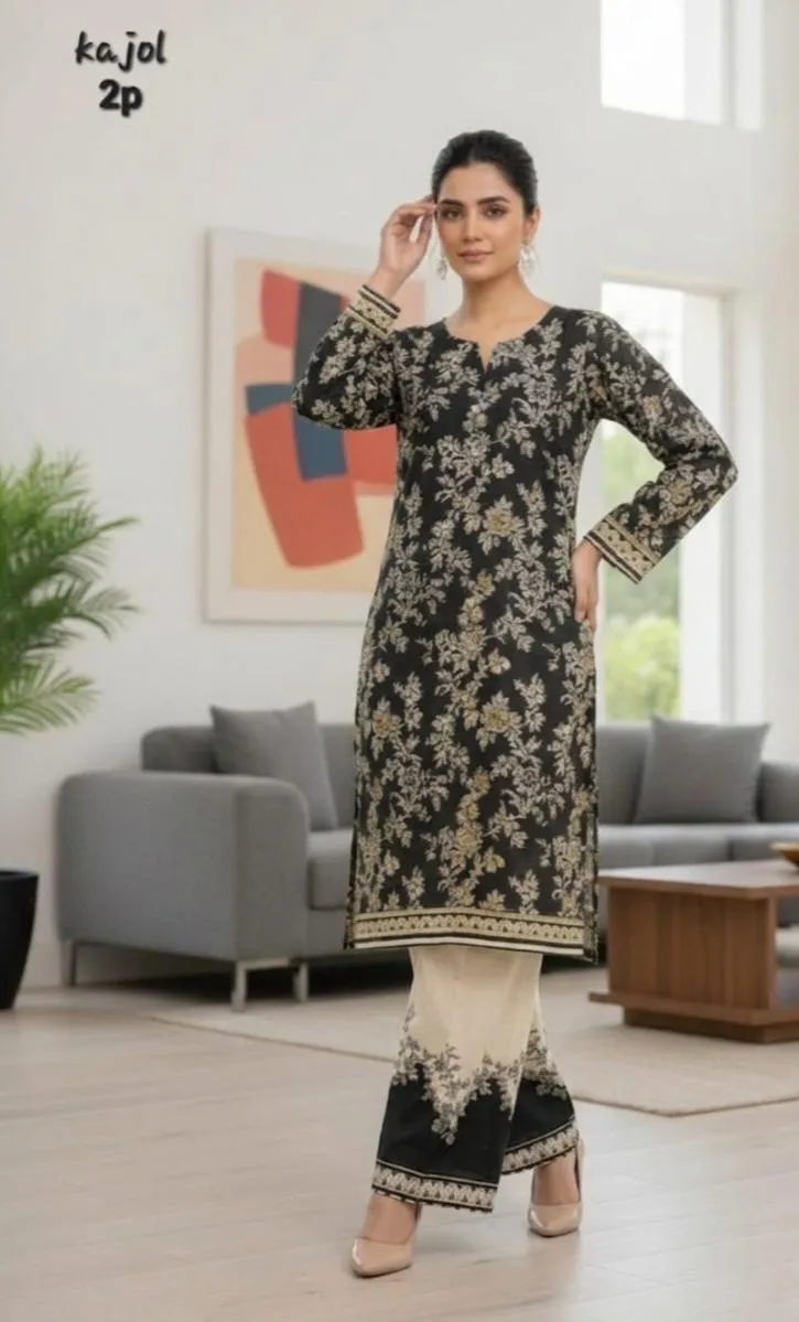 Arabic Lawn Printed 2Pc Kurta Set Multicolor