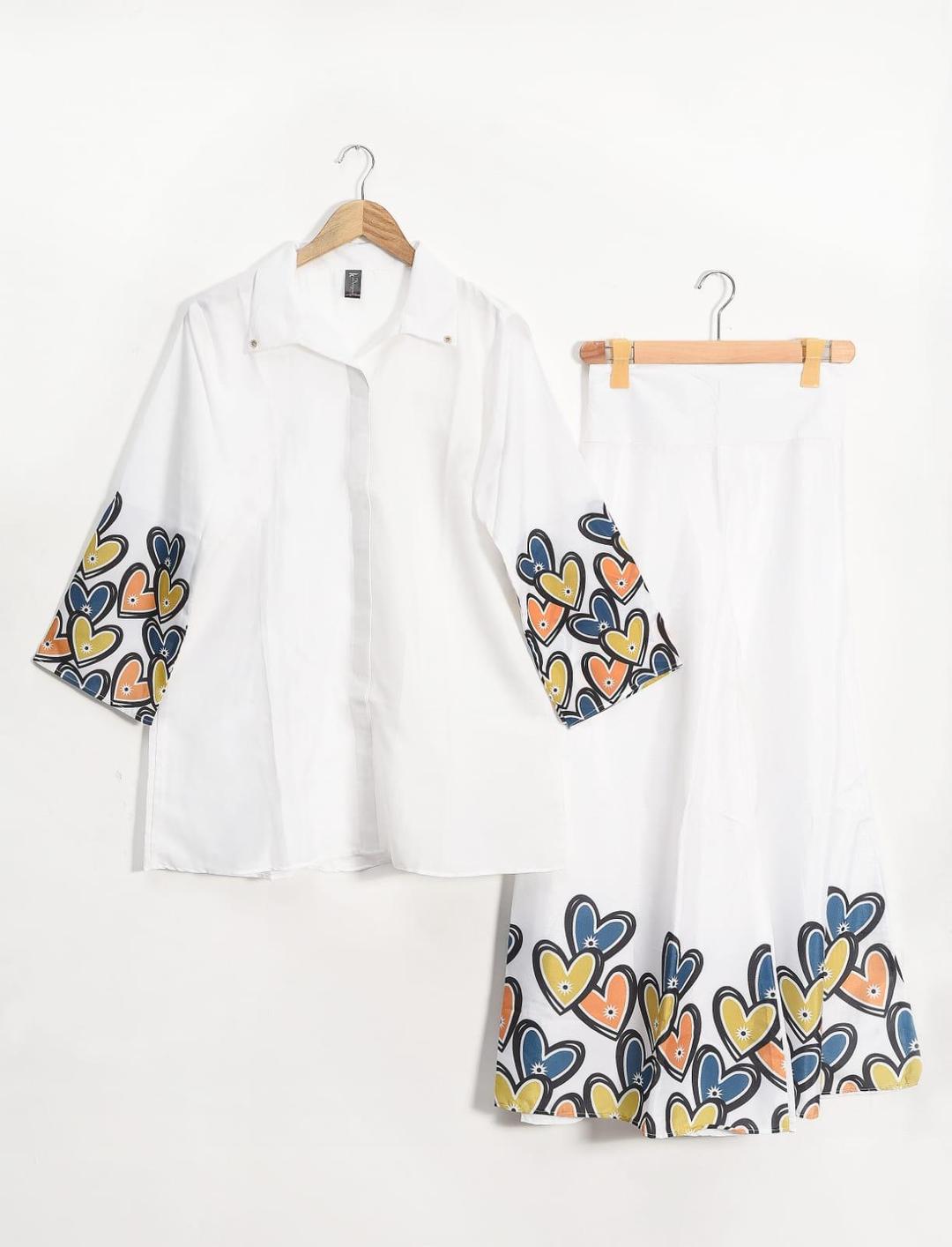 White Heart Print 2-Piece Women Suit Set