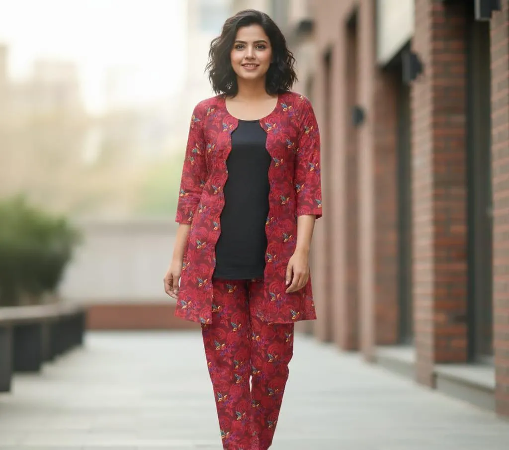 Red Embroidered Khaddar 2-Piece Set for Women