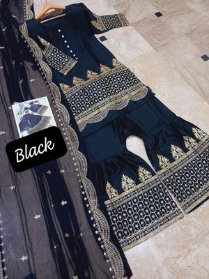 Black Sequin Embroidered 3 Pcs Women Suit
