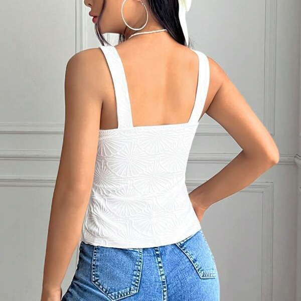 White Embroidered Slim Fit Camisole Vest for Women Summer