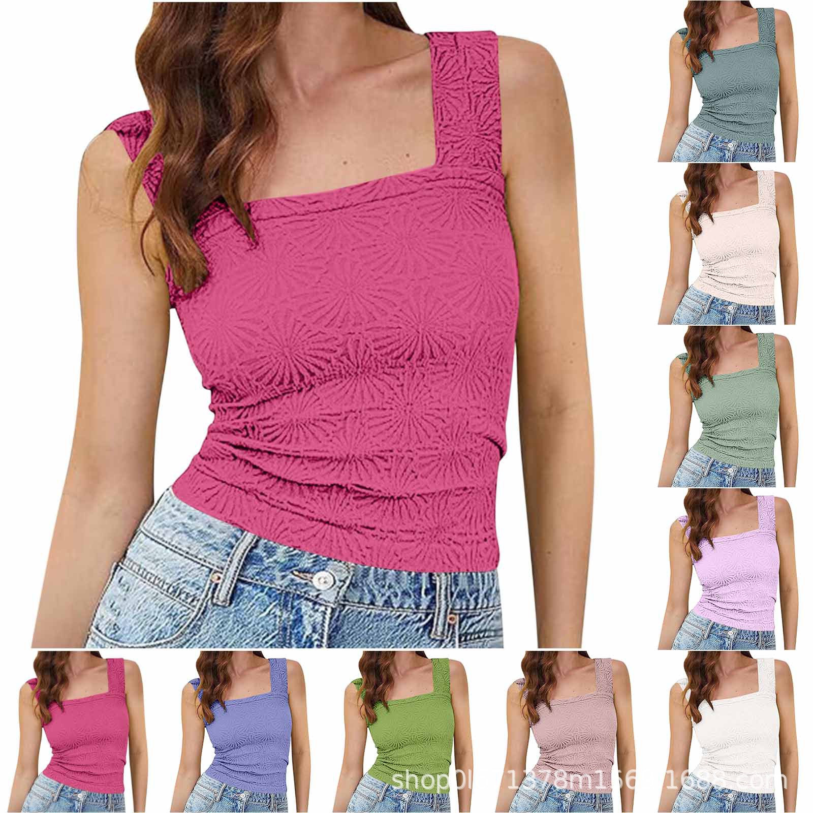 Women Jacquard Square Neck Sleeveless Top Multi Color