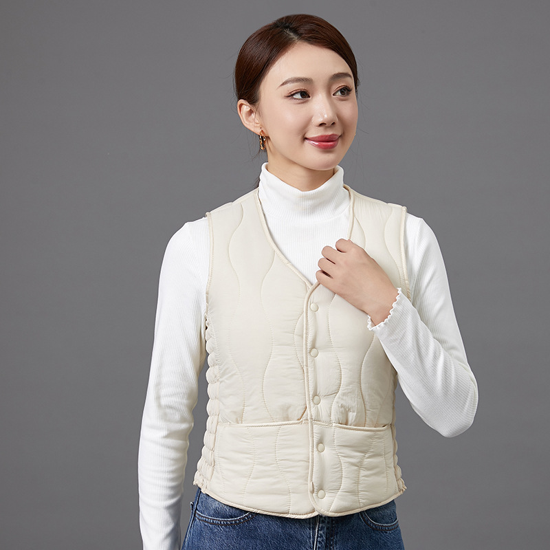 Women Cotton Warm Vest Sleeveless V-Neck Slim Fit