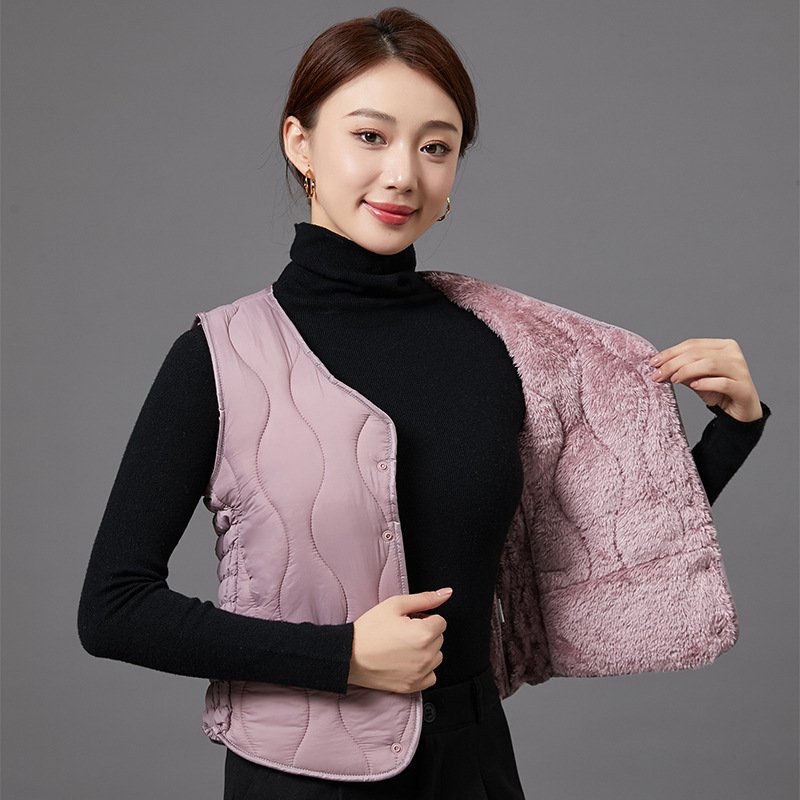 Women Cotton Warm Vest Sleeveless V-Neck Slim Fit
