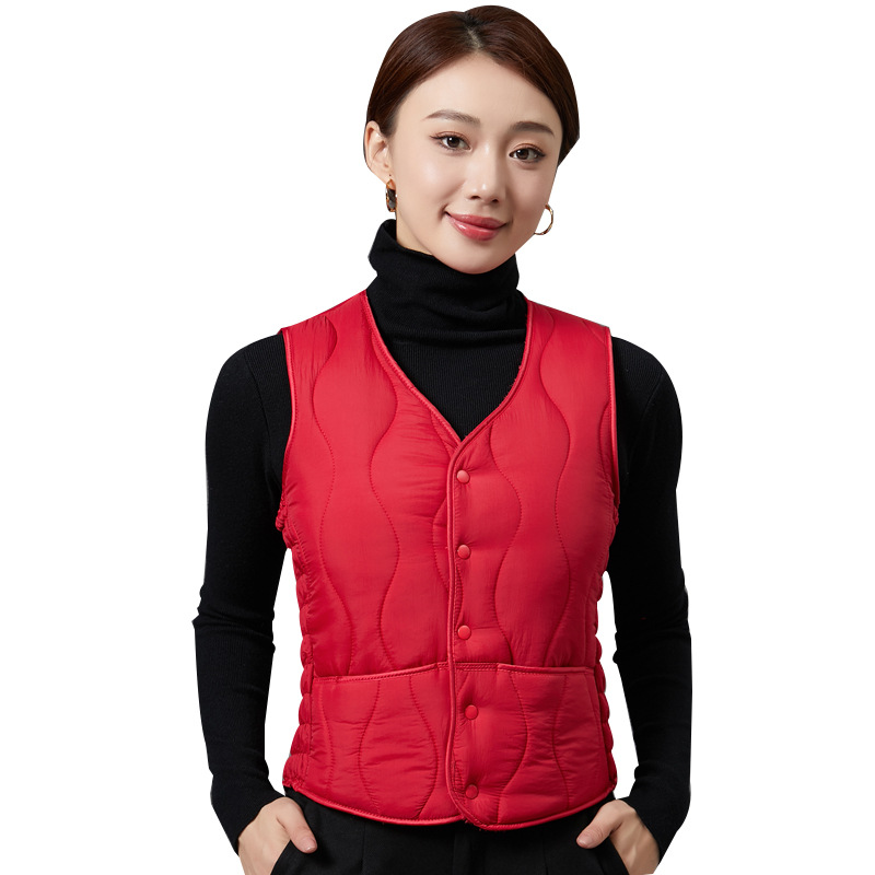 Women Cotton Warm Vest Sleeveless V-Neck Slim Fit