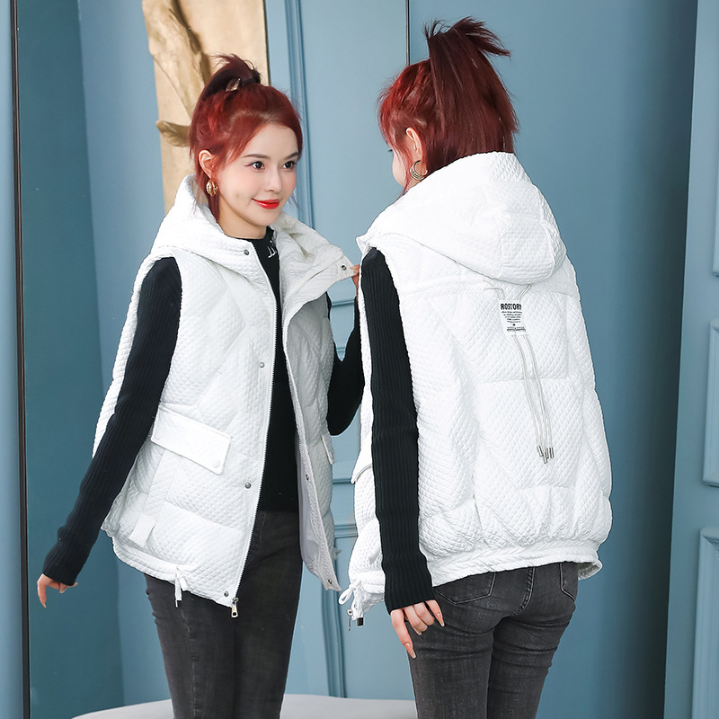 Women Hooded Warm Cotton Vest Winter Black