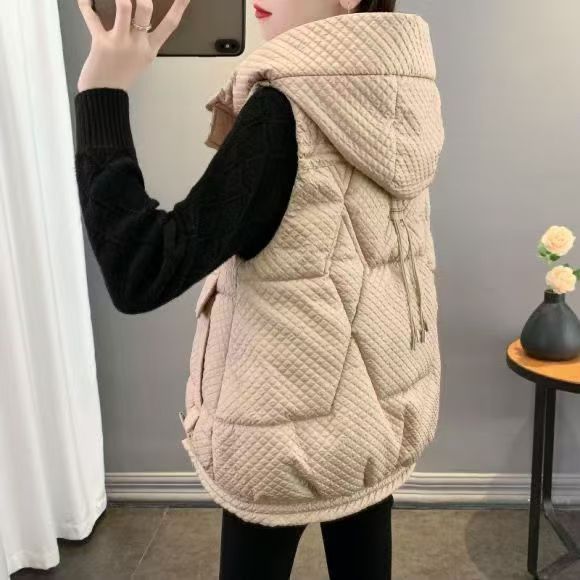 Women Hooded Warm Cotton Vest Winter Black