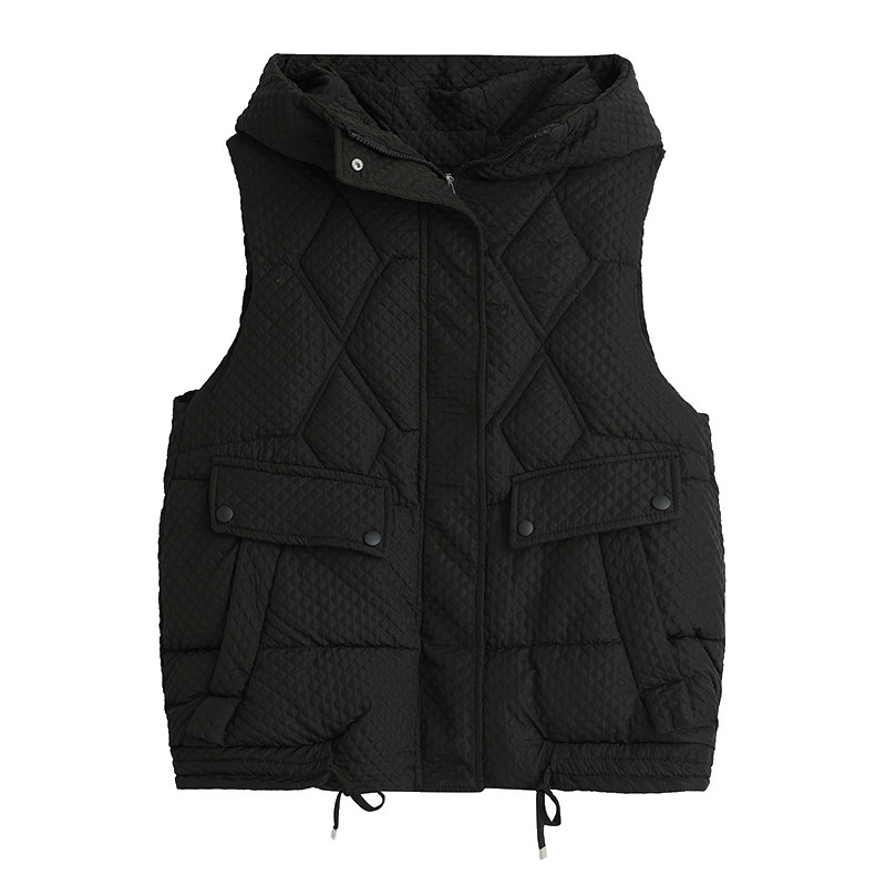 Women Hooded Warm Cotton Vest Winter Black