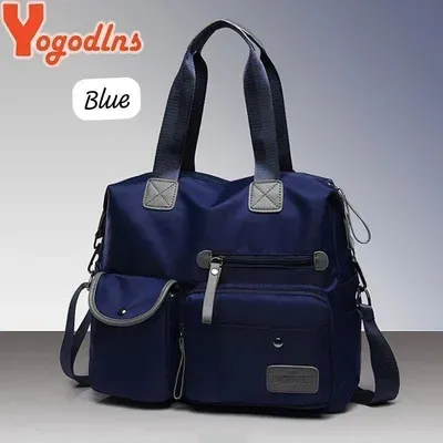 Ladies Waterproof Black Nylon Shoulder Bag with Multiple Pockets